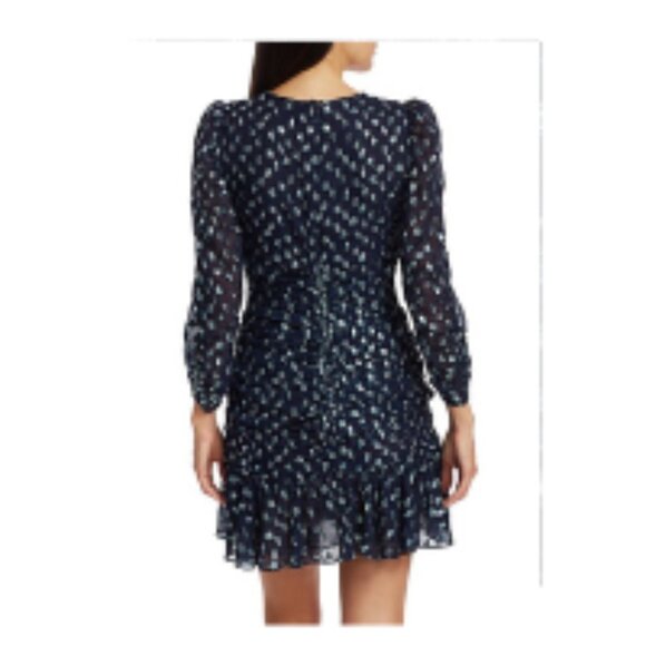 Y2K Tanya Taylor Dress Women 20 (2XL) Raven Stretch Silk Navy W/Metallic Ruched - Picture 6 of 13